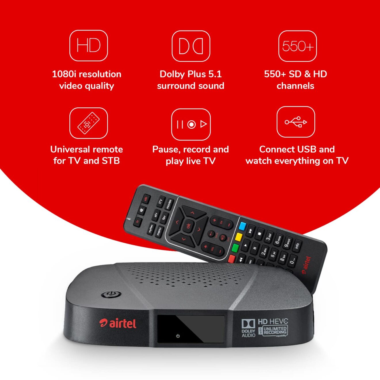 Airtel Digital TV HD Set Top Box With 1 Month Basic Pack Unlimited