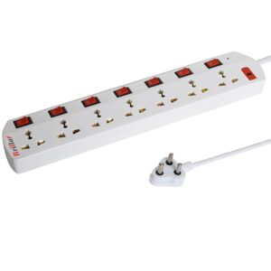7 Socket Extension Board with Individual Switches, Led Indicator, Protection Fuse and 3 metre Cable