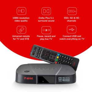 Airtel Digital TV HD Set Top Box with 1 Month Basic Pack - Unlimited Entertainment + Recording Feature + Free Standard Installation