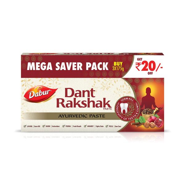 Dabur Dant Rakshak Ayurvedic Paste - With Goodness Of 32 Ayurvedic Herbs For Germ Kill & Longevity Of Teeth & Gums - 175g (Pack of 3)