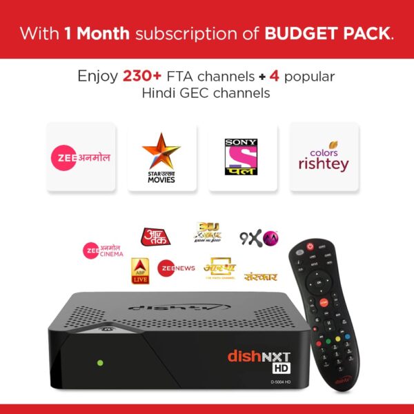 DishTV DTH HD Set Top Box with 1 Month Subscription of Budget Hindi Pack + Installation