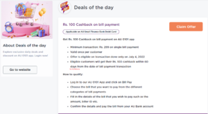 AU Bank Bill Pay Offer : ₹100 cashback