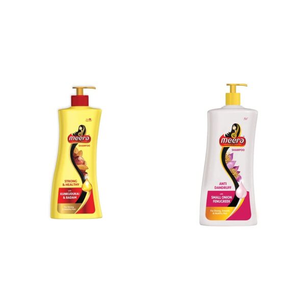 Meera Strong and Healthy Shampoo, 650ml and Meera Meera Antid and ruff Shampoo, White, 650 ml (Pack of 12)