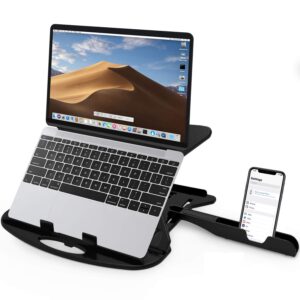 Adjustable Laptop Stand Patented Riser Ventilated Portable Foldable Compatible with MacBook Notebook Tablet Tray Desk Table Book with Free Phone Stan