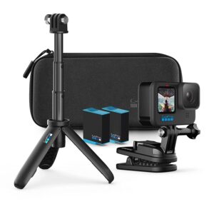 GoPro HERO10 Action Camera with Free Swivel Clip, Digital, Battery & Shorty Tripod (Waterproof, Front & Rear Dual Screen, 5.3K60 Ultra HD Video, 23MP Photos), (CHDRB-101-CN+BAT+Tripod) Black