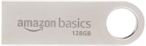 Amazon Basics 128 GB Flash Drive | USB 2.0 M Series | Temperature, Shock and Vibration Resistant | Metallic Silver